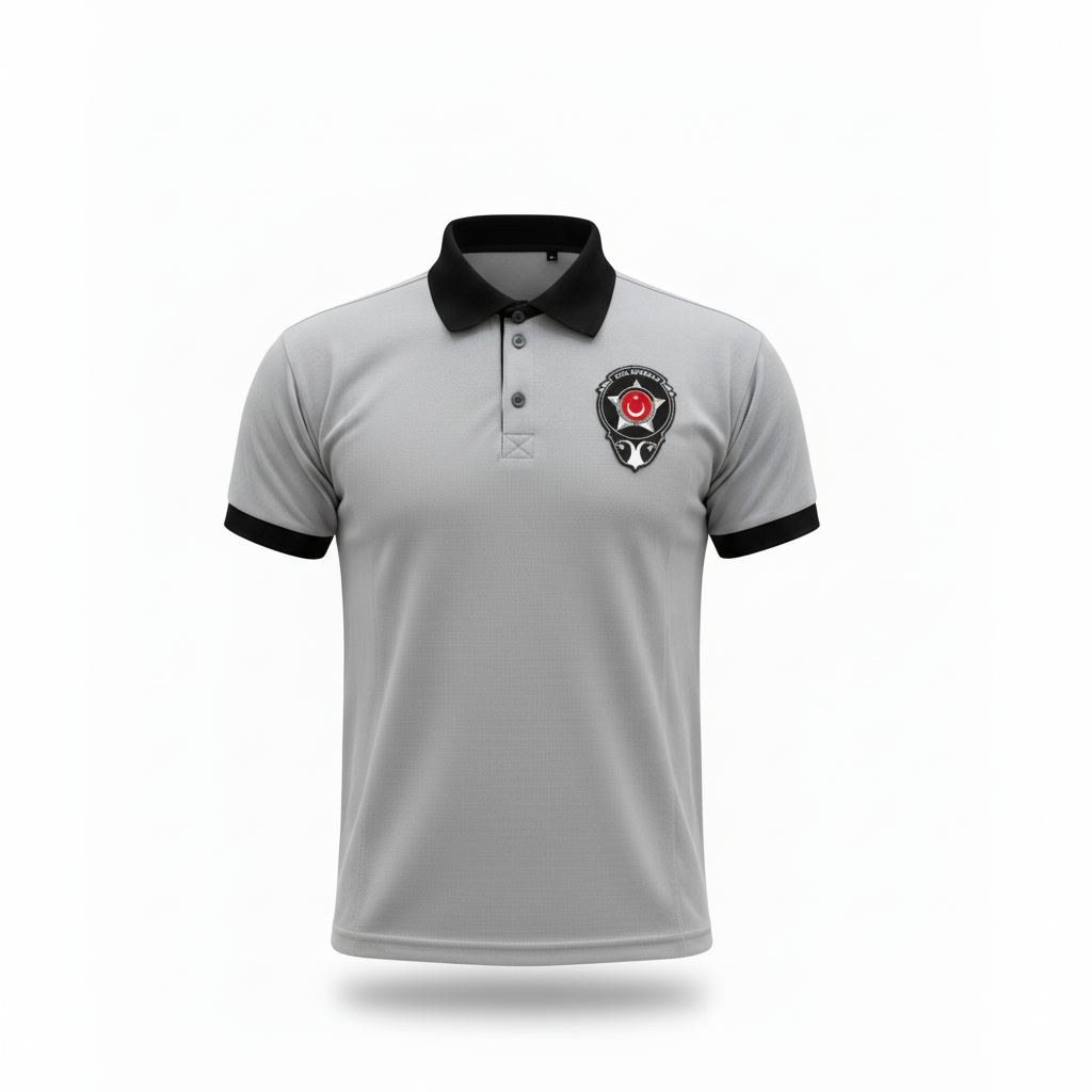 Özel Güvenlik gri polo yaka t-shirt ön görünüm